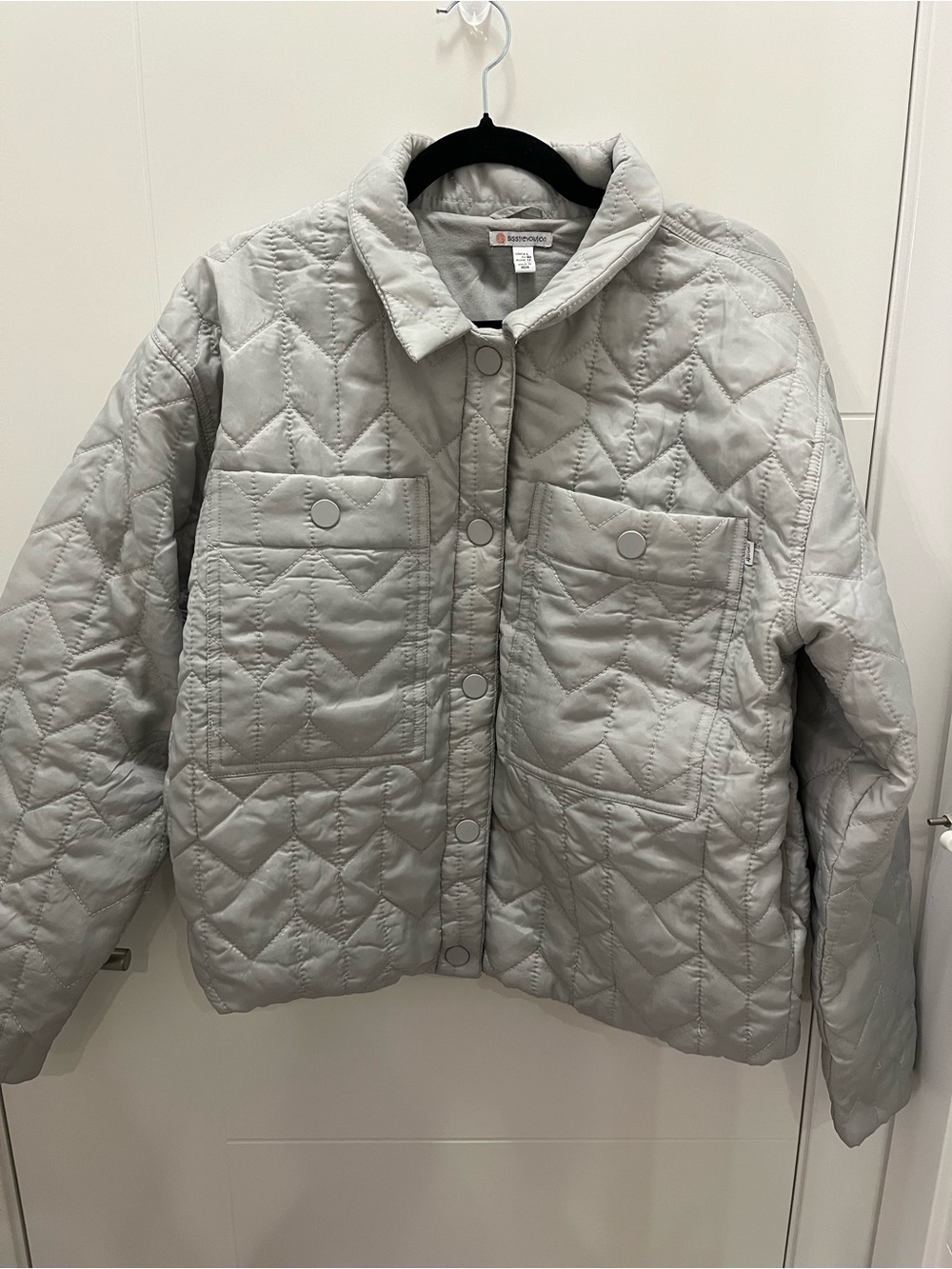 Sisstrevolution Quilted Button-Front Jacket - Light Gray - Large